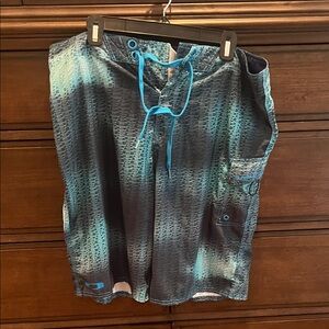 Oakley Blue and Black Artistic Swim Trunks